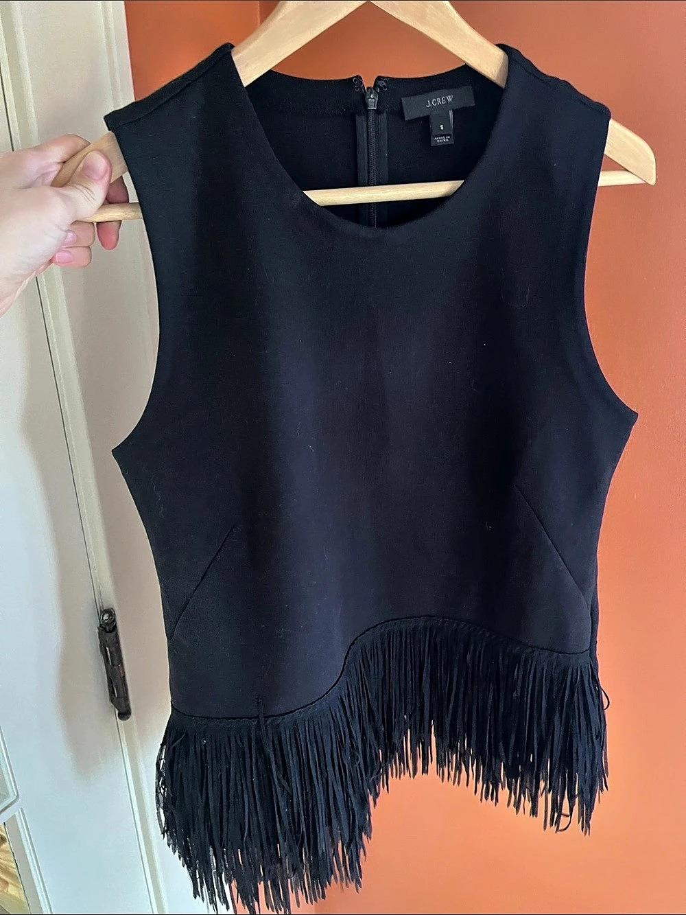 J.Crew Black Fringe Hem Sleeveless Top Black Size S